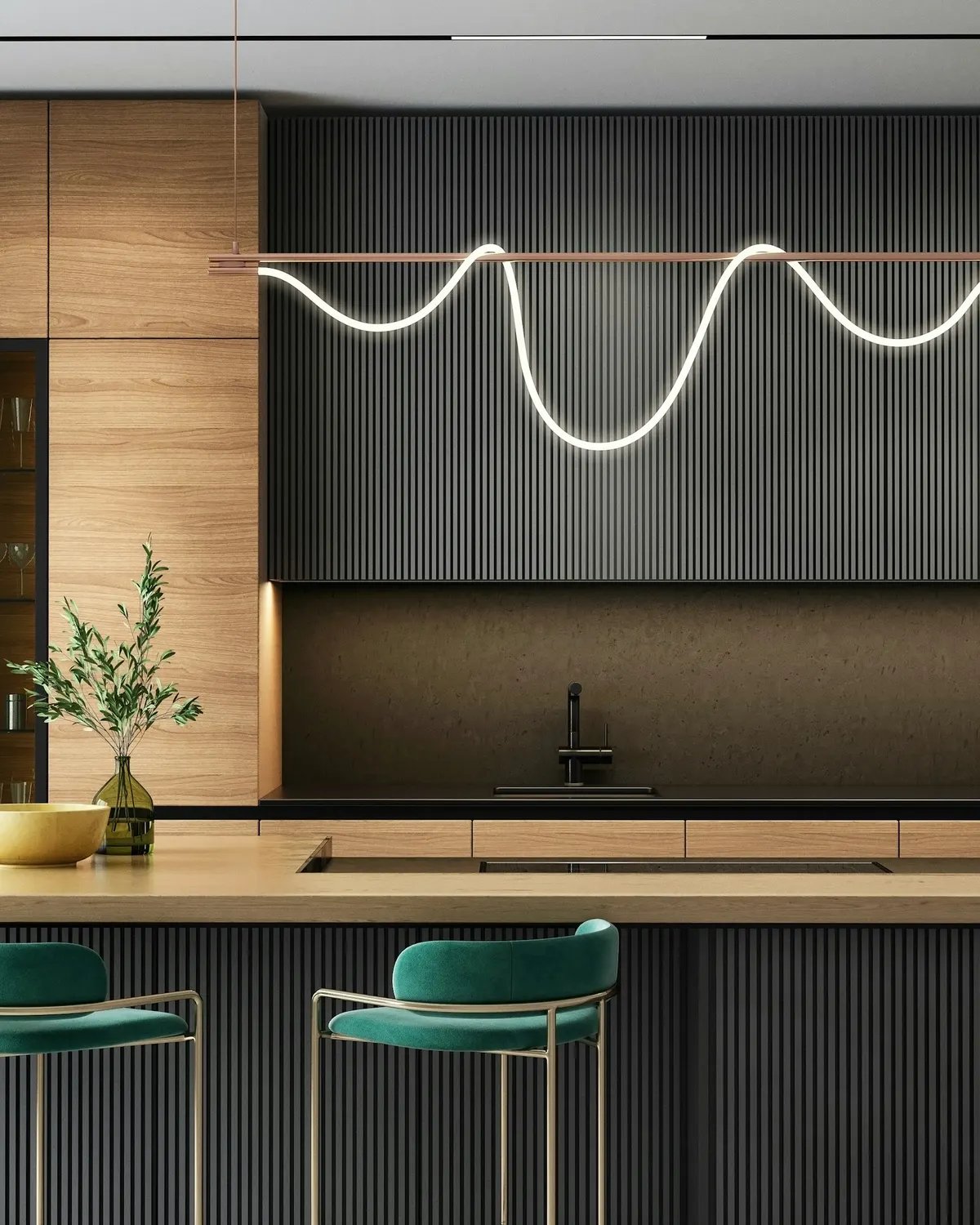 Fluted oak and graphite kitchen