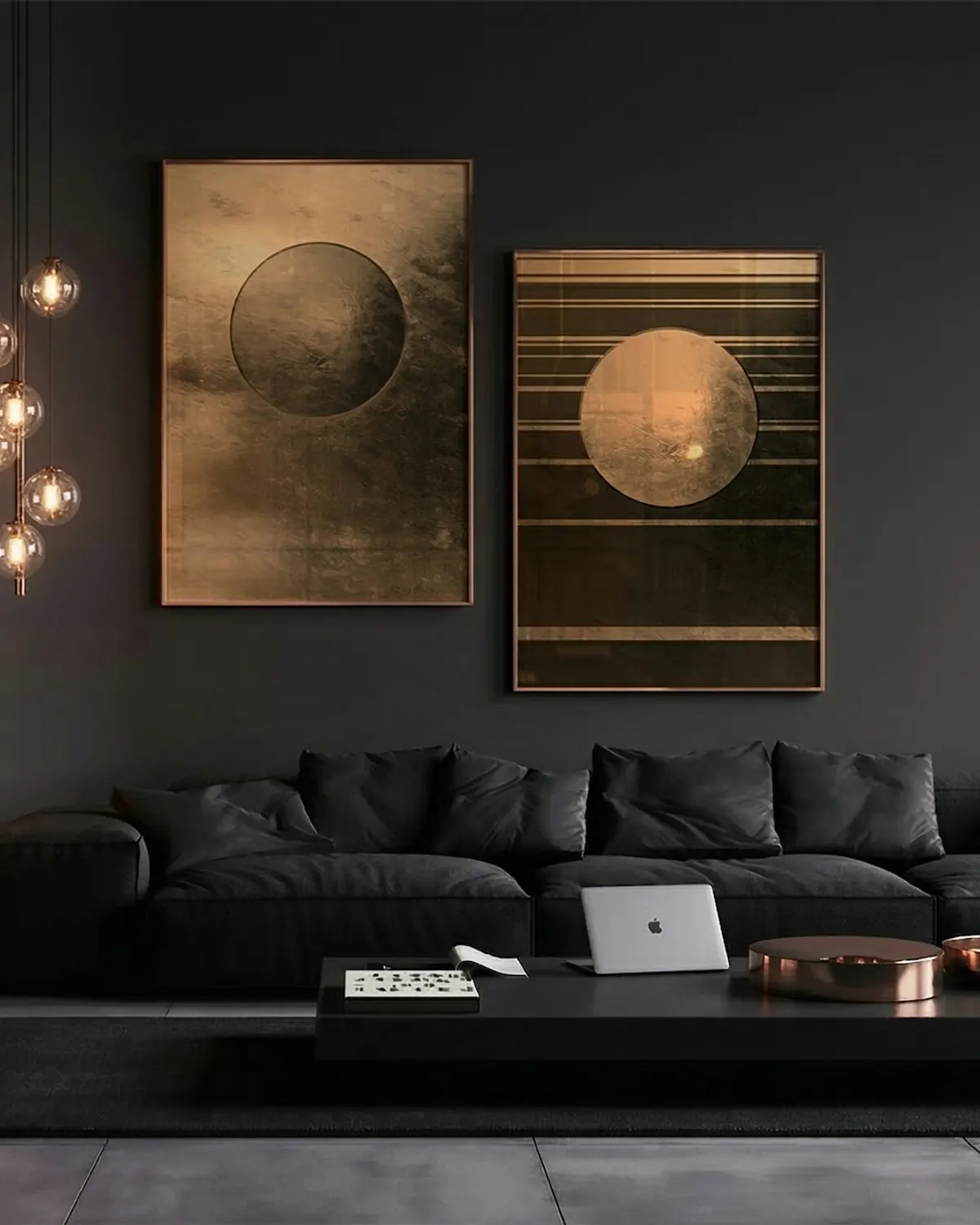 Charcoal living room with leather seating