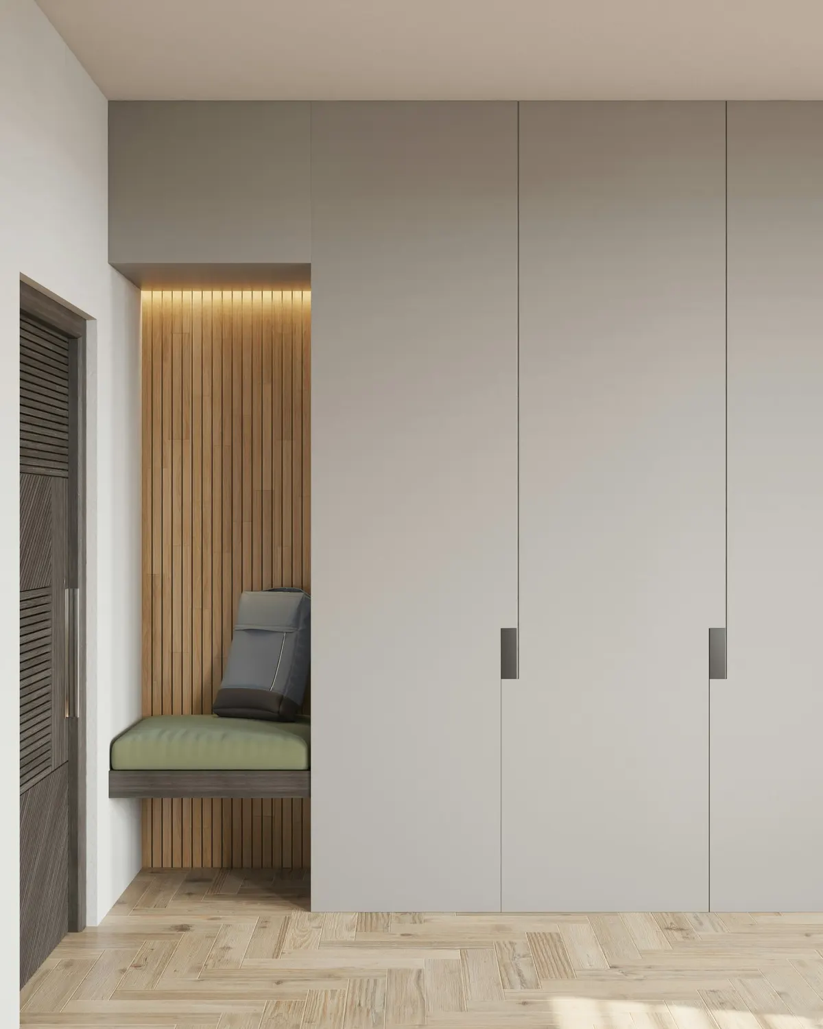 Lacquered wardrobe with oak niche